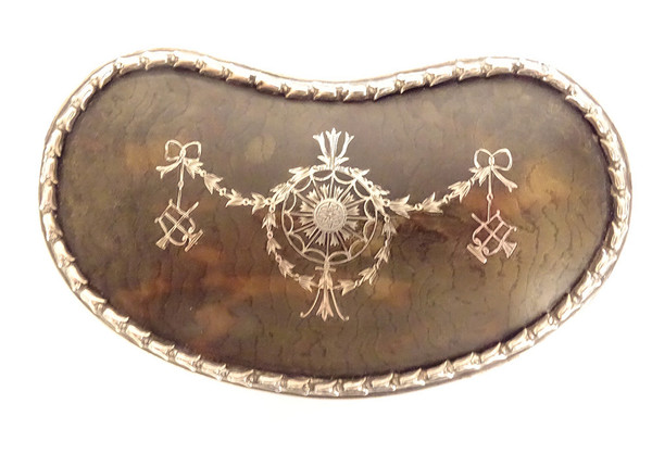 Kidney Jewelry Box Sterling Silver English London 1911 tortoiseshell 20th
