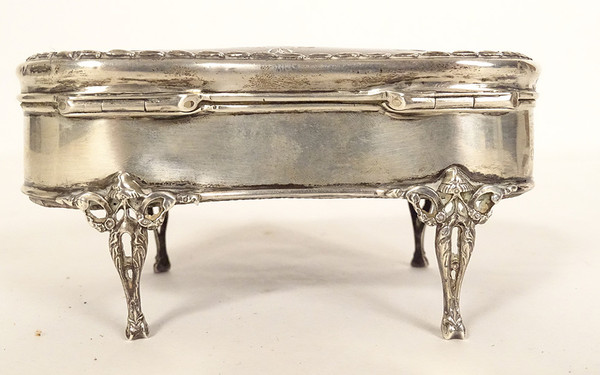 Kidney Jewelry Box Sterling Silver English London 1911 tortoiseshell 20th