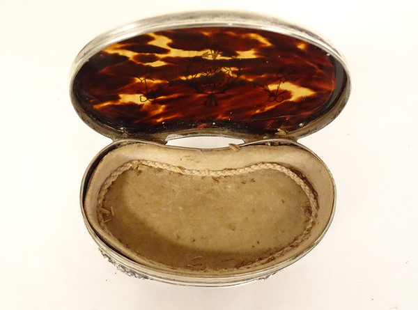 Kidney Jewelry Box Sterling Silver English London 1911 tortoiseshell 20th