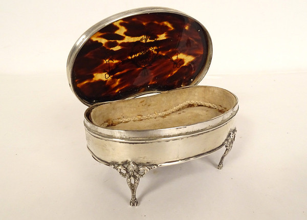 Kidney Jewelry Box Sterling Silver English London 1911 tortoiseshell 20th