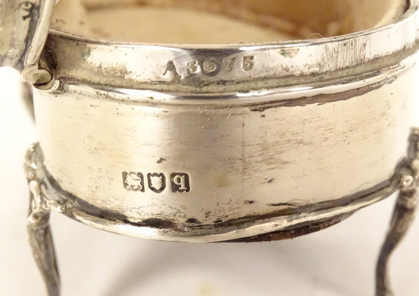 Kidney Jewelry Box Sterling Silver English London 1911 tortoiseshell 20th