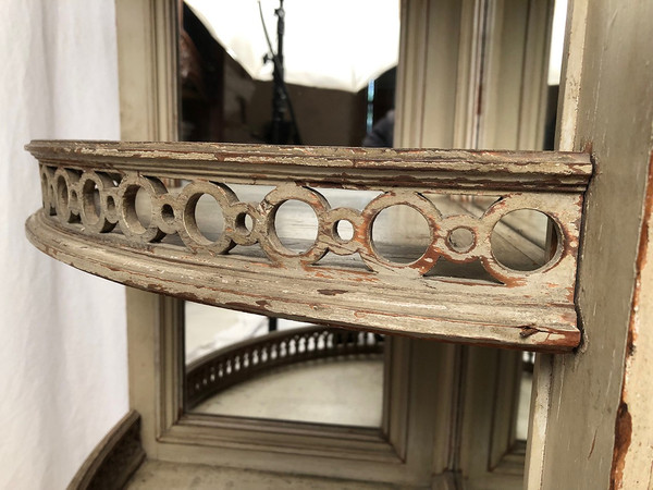 Louis XVI style half-moon low sideboard in gray lacquered wood and marble top
