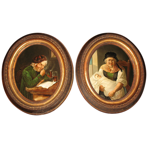Johann Balthasar Bauer (1811-1883) Paar gerahmte Ölporträts auf Leinwand