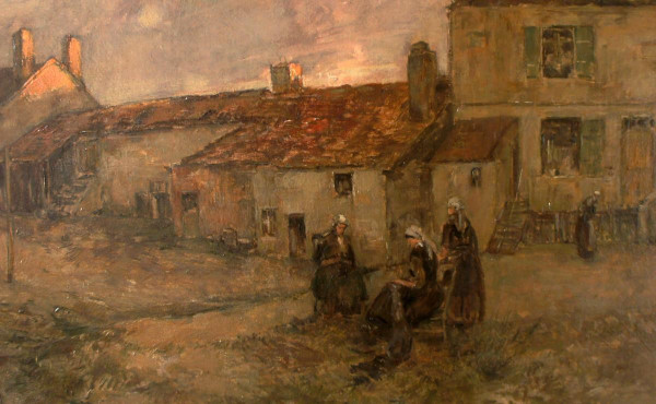 Frauen auf einem Bauernhof, 19. Jahrhundert, signiert Vauthrin