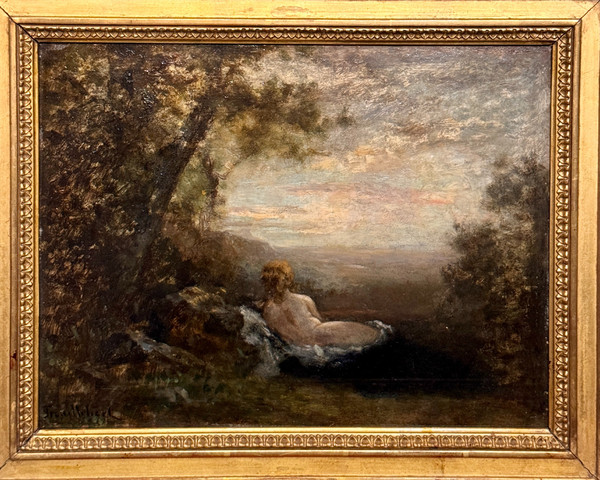 Paul Désiré Trouillebert. Nackt liegen. Öl auf der Verkleidung. Barbizon