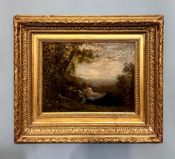 Paul Désiré Trouillebert. Nackt liegen. Öl auf der Verkleidung. Barbizon