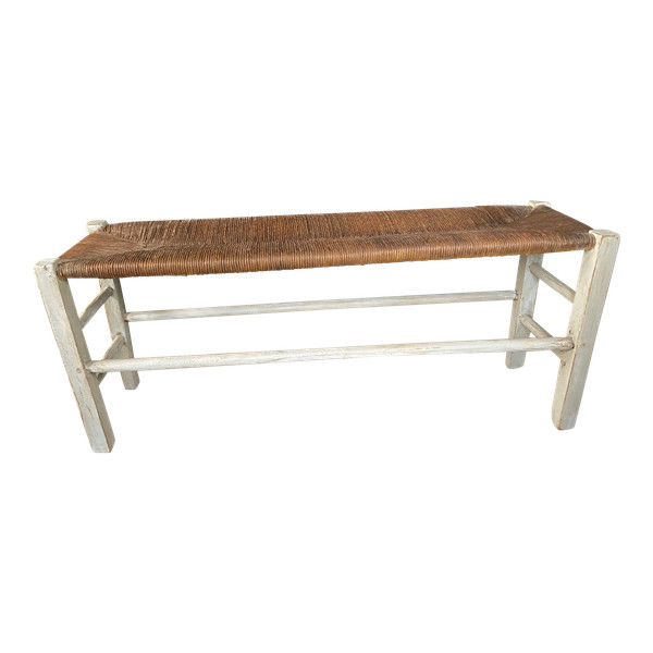 Banc ( de cheminée) datant du 18e siècle assise paillée et boiseries patinée 