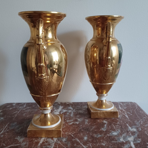 Paris - pair of romantic vases - rich and fresh gilding - Empire, Restoration