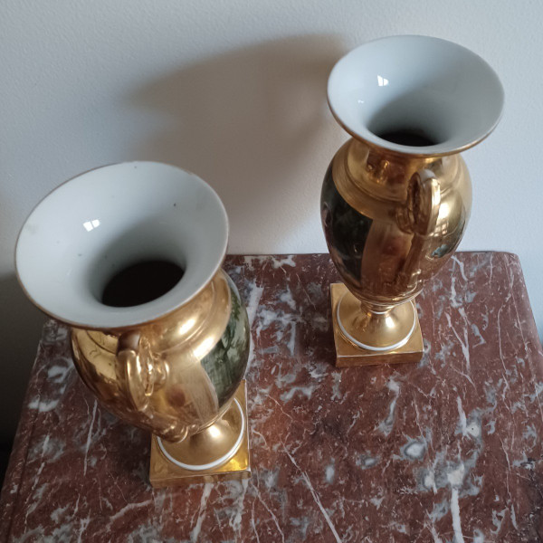 Paris - pair of romantic vases - rich and fresh gilding - Empire, Restoration