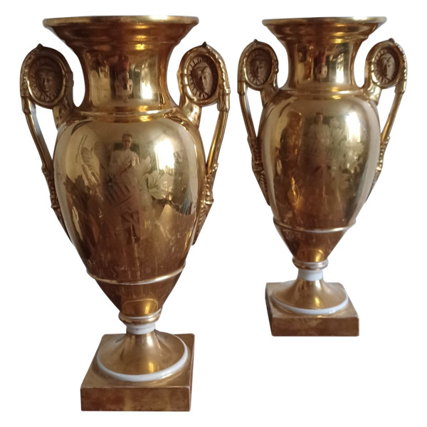 Paris - pair of romantic vases - rich and fresh gilding - Empire, Restoration