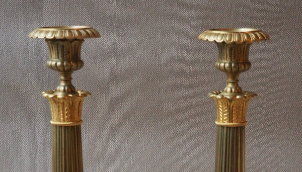 Large torches or candlesticks - Double patina and foliage decoration - Charles X period
