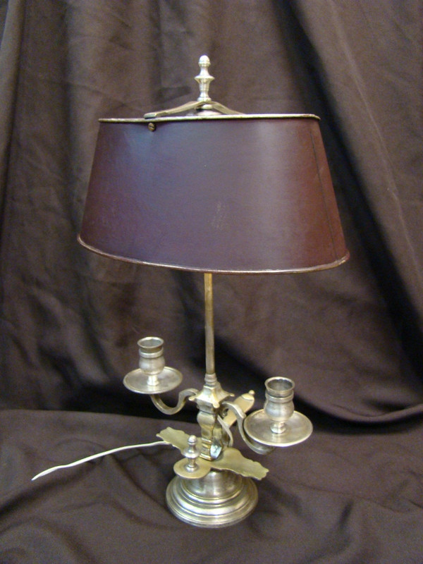Wärmflaschenlampe mit zwei Lichtern aus Silberbronze – frühes 20. Jahrhundert
