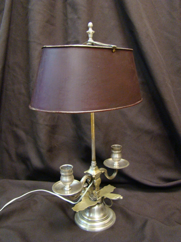 Wärmflaschenlampe mit zwei Lichtern aus Silberbronze – frühes 20. Jahrhundert