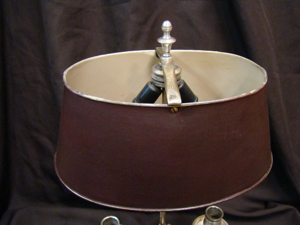 Wärmflaschenlampe mit zwei Lichtern aus Silberbronze – frühes 20. Jahrhundert