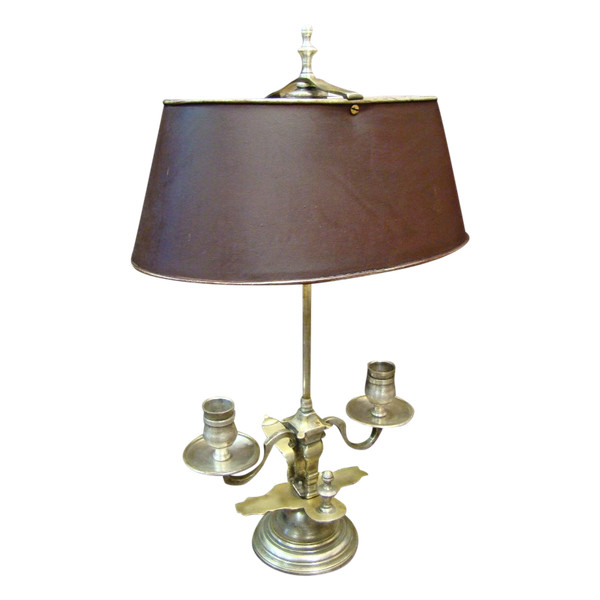 Wärmflaschenlampe mit zwei Lichtern aus Silberbronze – frühes 20. Jahrhundert