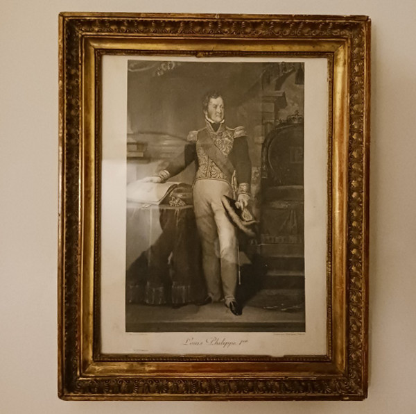 D'après Gérard - gravure du roi Louis Philippe par Dupont - cadre à palmettes Empire - souvenir royaliste