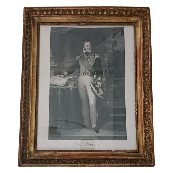 D'après Gérard - gravure du roi Louis Philippe par Dupont - cadre à palmettes Empire - souvenir royaliste