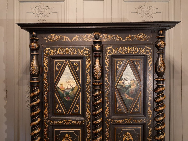 Kleiner Schrank, bemalt im Geschmack von Uzès. Epoche Mitte 17.