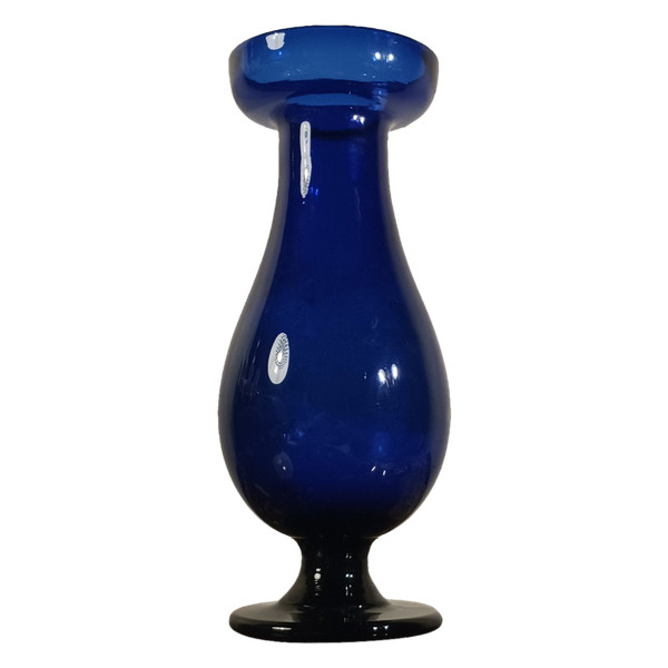 Fin du XVIIIe siècle - vase à jacinthes - forme balustre sur piédouche Louis XVI - verre bleu soufflé