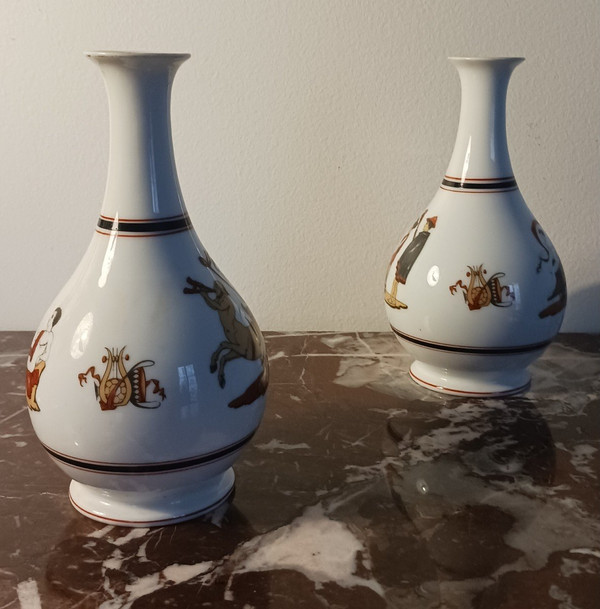 Paris, Louis Philippe period, Napoleon III - pair of neo-classical soliflore vases - porcelain