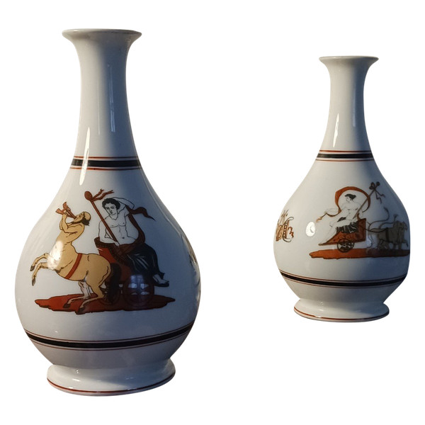 Paris, Louis Philippe period, Napoleon III - pair of neo-classical soliflore vases - porcelain