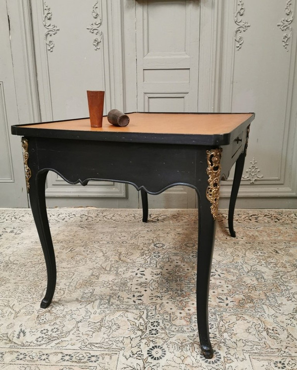 Table à Jeux Louis XV Laquée Noire. Epoque Milieu XVIIIème