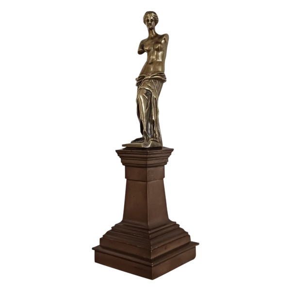 Souvenir ou curiosa en bronze - Venus de Milo en bronze - grand socle architecturé - fin XIXe siècle