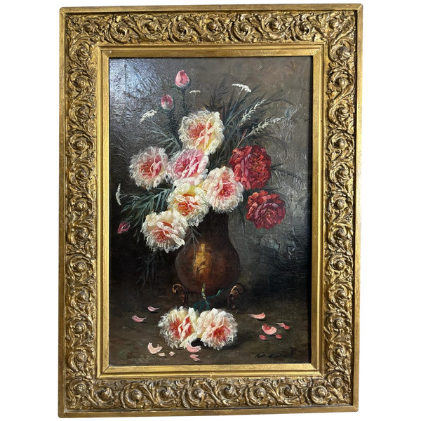 Ölgemälde auf Leinwand von Max Carlier (1872-1938) Blumen, Stillleben