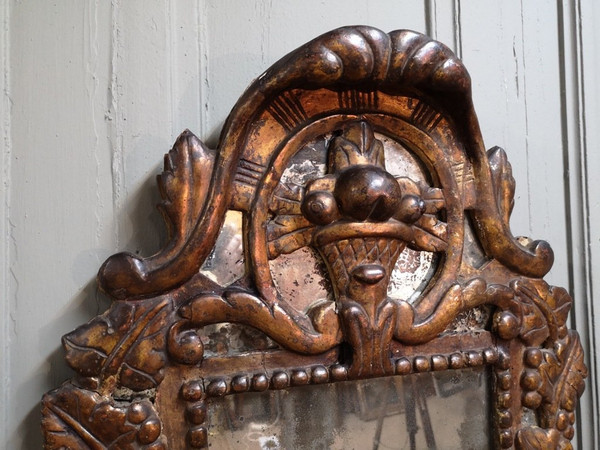 Italian Mirror With Arms Of Light In Carved And Gilded Wood. 18th century period