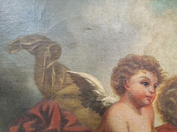 Olio su tela - "Due putti con colombe"