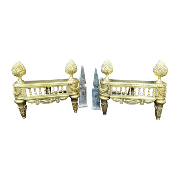 Pair Of Louis XVI Period Polished Bronze Chenets