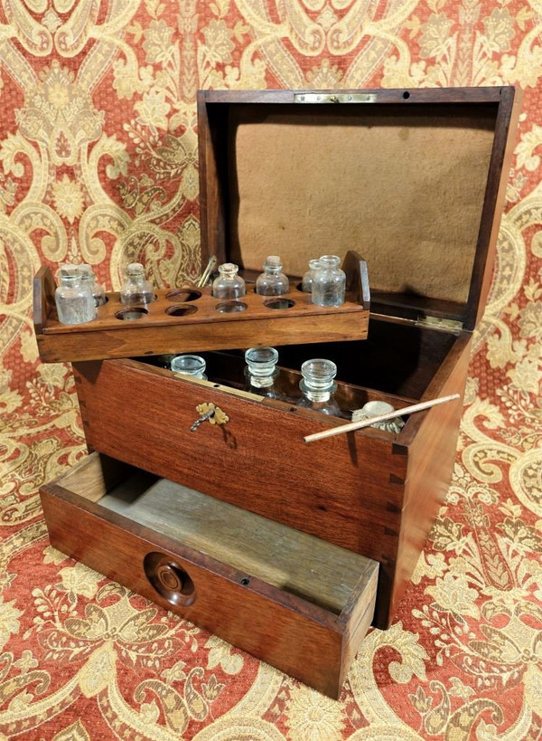 Solid mahogany apothecary case.