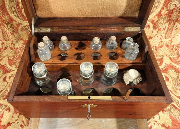 Solid mahogany apothecary case.