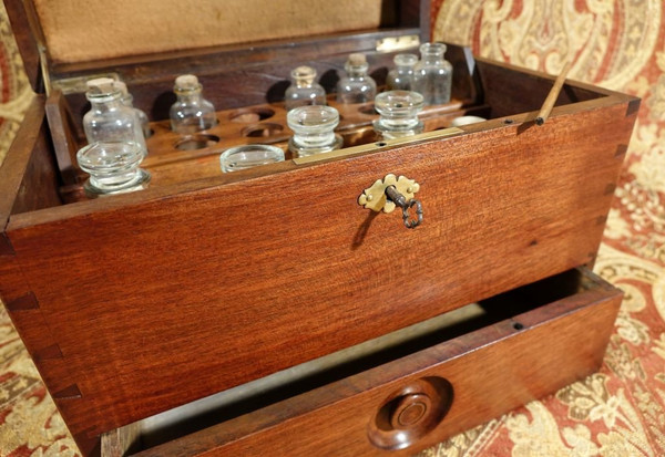 Solid mahogany apothecary case.