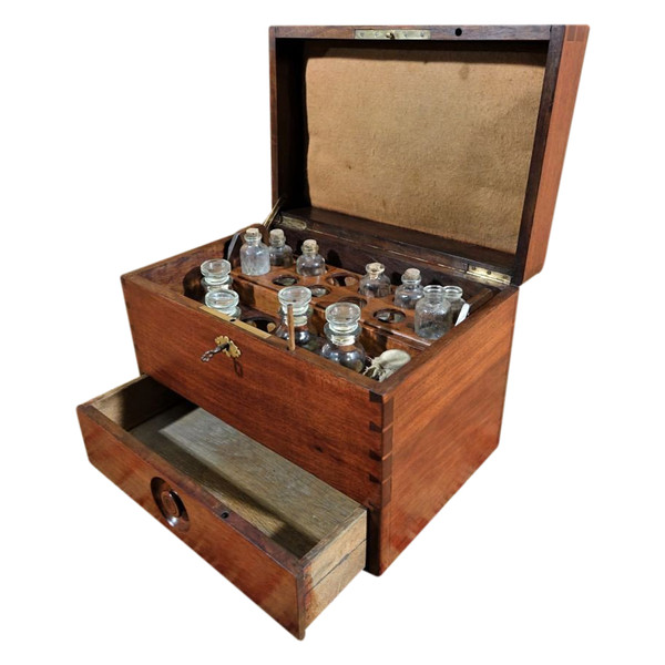 Solid mahogany apothecary case.