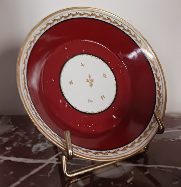 Manufacture du Duc d'Orléans, Pont aux Choux, circa 1793 - litron cup and saucer - carmine background and royalist mourning ribbon