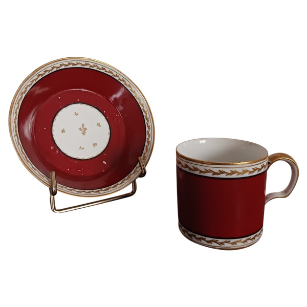 Manufacture du Duc d'Orléans, Pont aux Choux, circa 1793 - litron cup and saucer - carmine background and royalist mourning ribbon