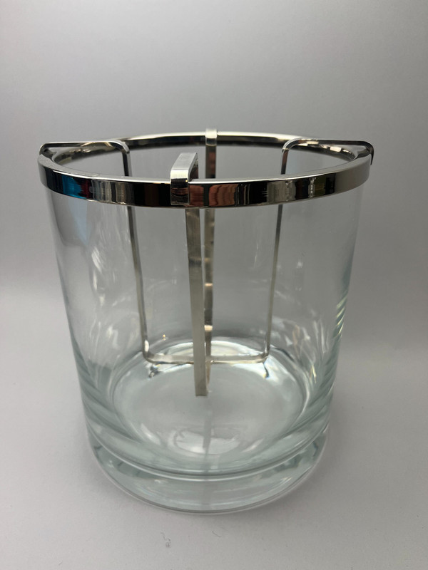 Secchiello per champagne in vetro e metallo argentato