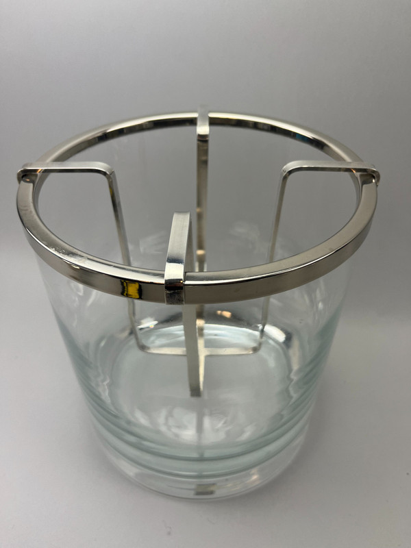 Secchiello per champagne in vetro e metallo argentato