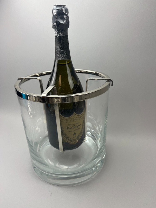 Secchiello per champagne in vetro e metallo argentato