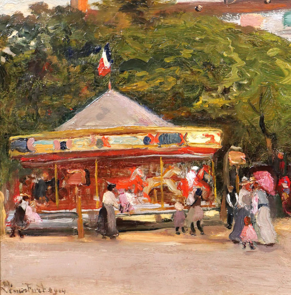 Pierre Léonce FURT 1870-? Le manège, tableau, 1904