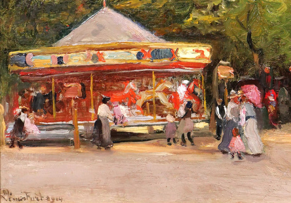 Pierre Léonce FURT 1870-? Le manège, tableau, 1904