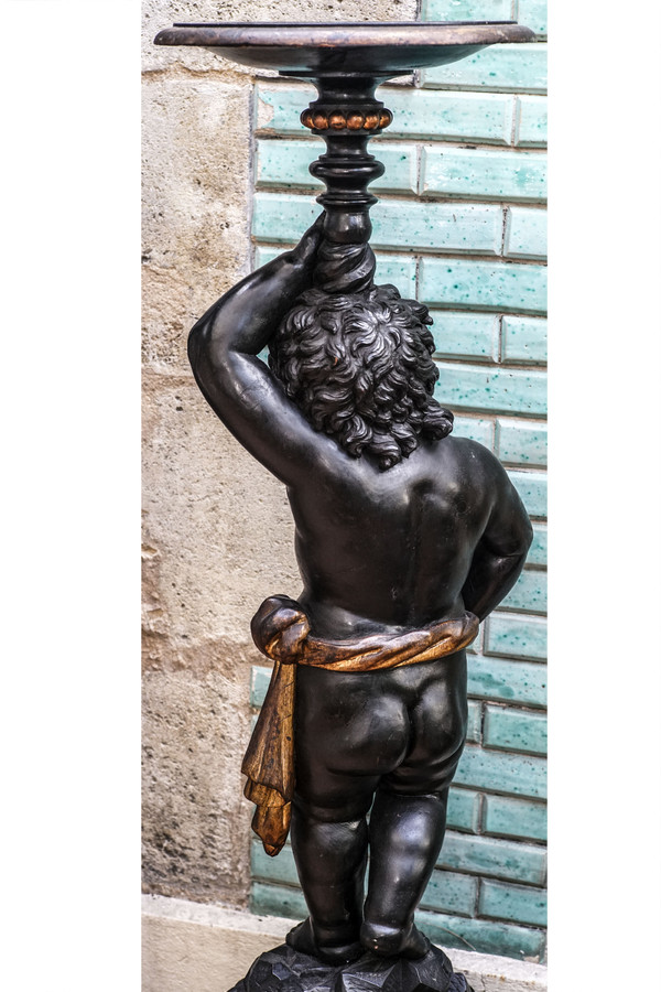 GRAND SERVITEUR PUTTO en bois noir NIII