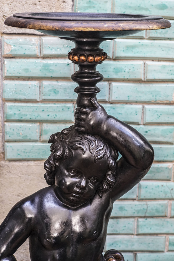 GRAND SERVITEUR PUTTO en bois noir NIII