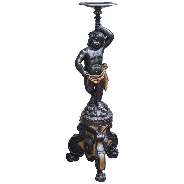 GRAND SERVITEUR PUTTO en bois noir NIII