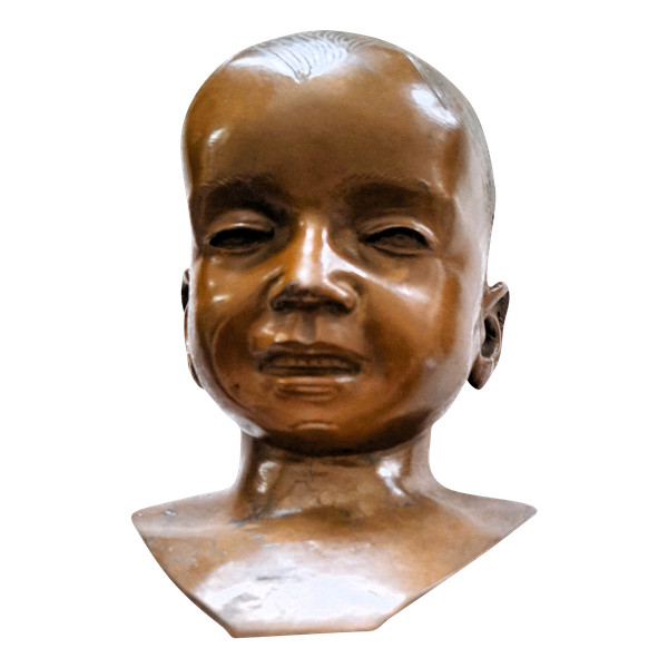 Scultura in bronzo Bambino su marmo periodo Art Deco
