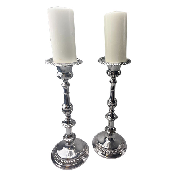 Pair of large silver-plated candlesticks