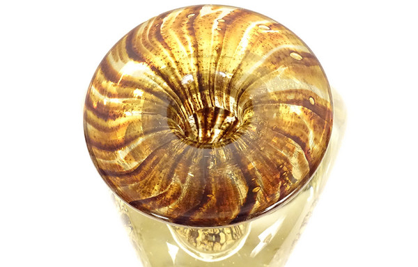Vase Triangulaire Jean-Claude Novaro Verre Soufflé Feuilles d'Or 1983 XXème