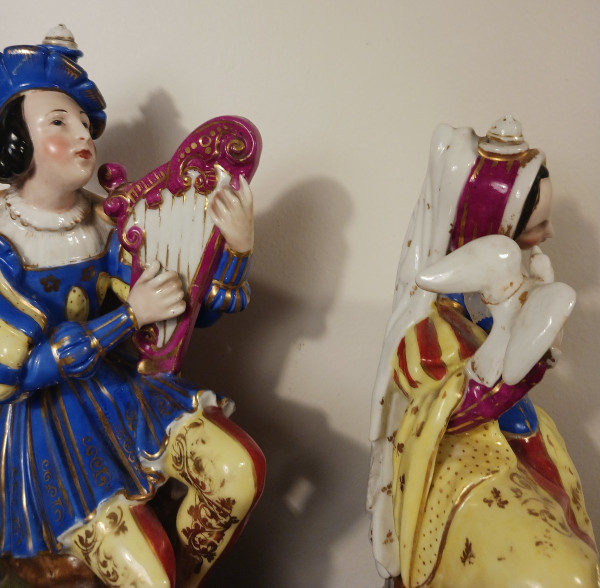 Jacob Petit - rare pair of large troubadour bottles - porcelain - Restoration period, Louis Philippe