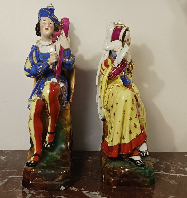 Jacob Petit - rare pair of large troubadour bottles - porcelain - Restoration period, Louis Philippe